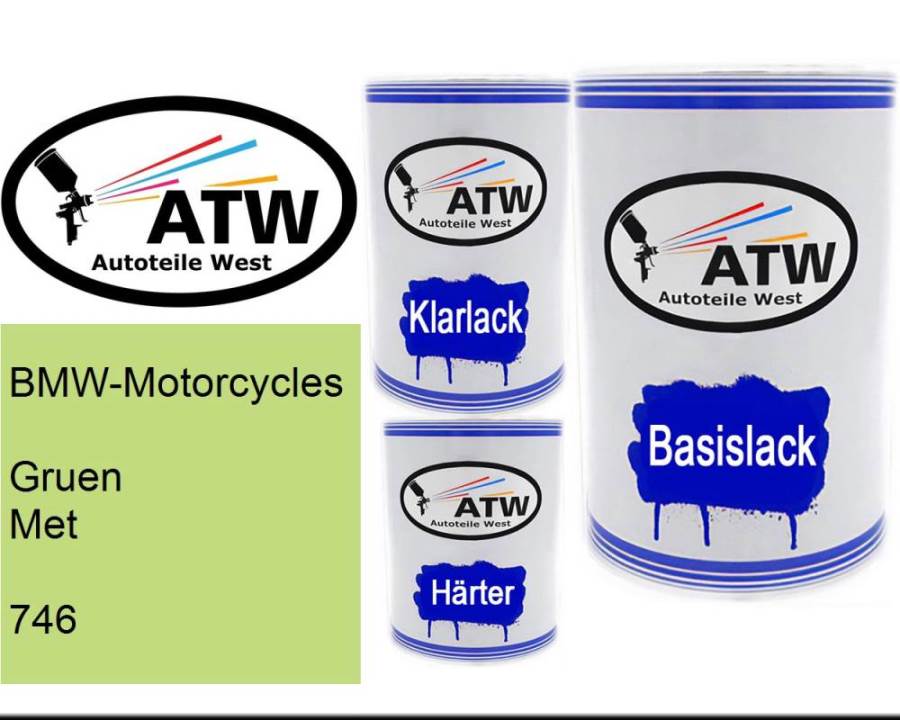 BMW-Motorcycles, Gruen Met, 746: 500ml Lackdose + 500ml Klarlack + 250ml Härter - Set, von ATW Autoteile West.